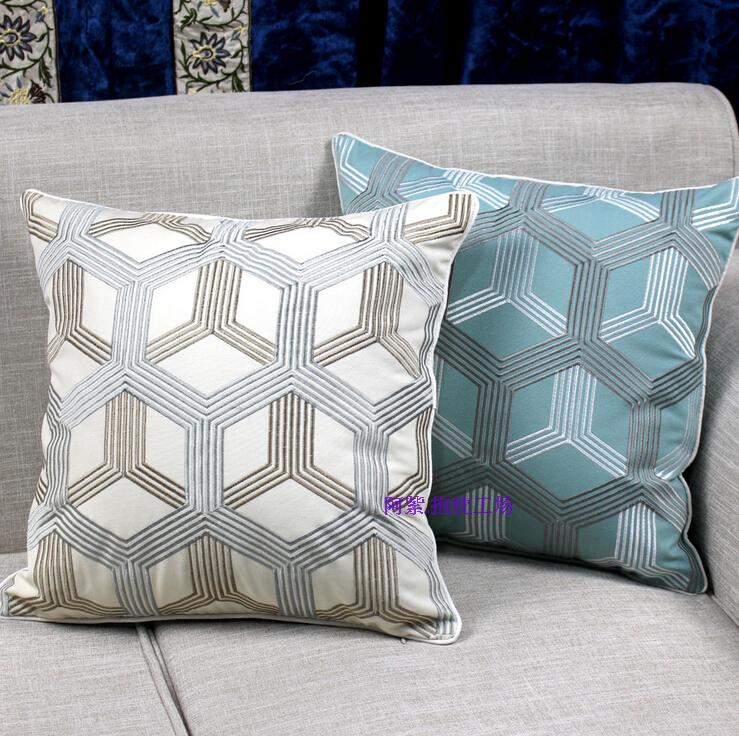 几何网格六边形白色样板房靠垫套