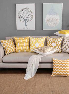 yellow黄色北欧全棉几何刺绣花样板房沙发抱枕靠垫 cushion cover