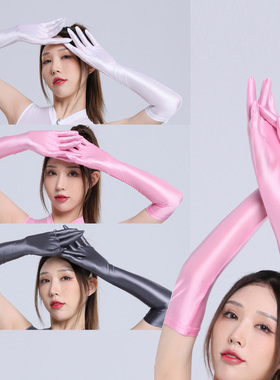 女手套纯色分指加长性感冰丝