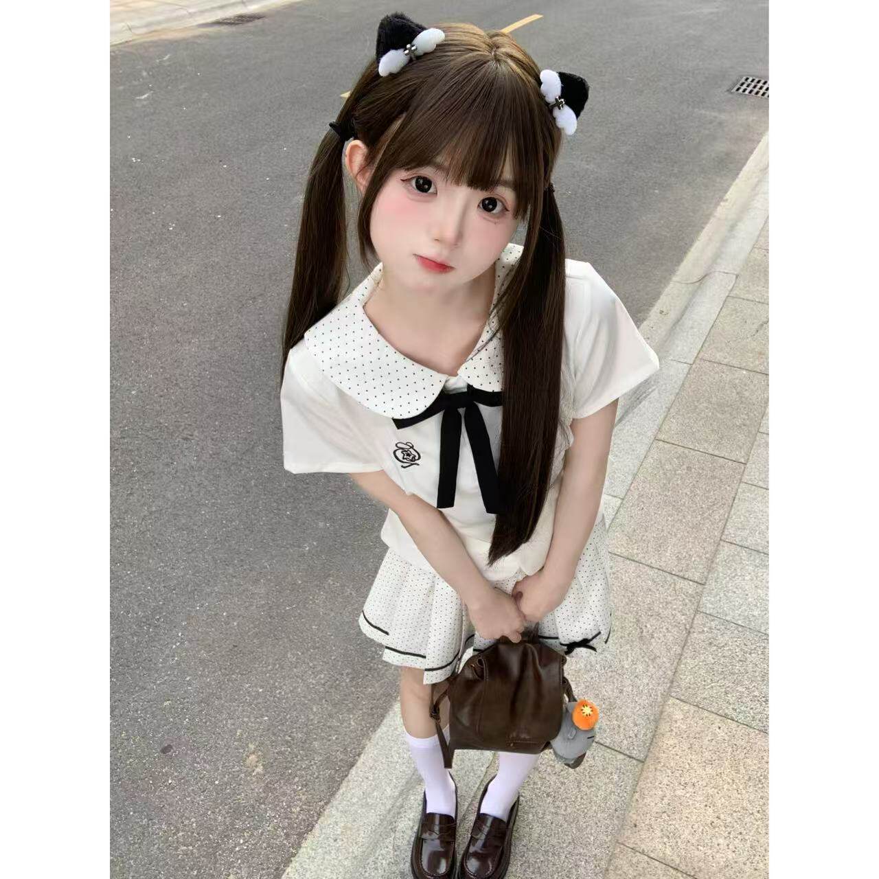 【月白诗】初樱社jk短袖衬衫日系学院风波点刺绣短裙校供制服套装