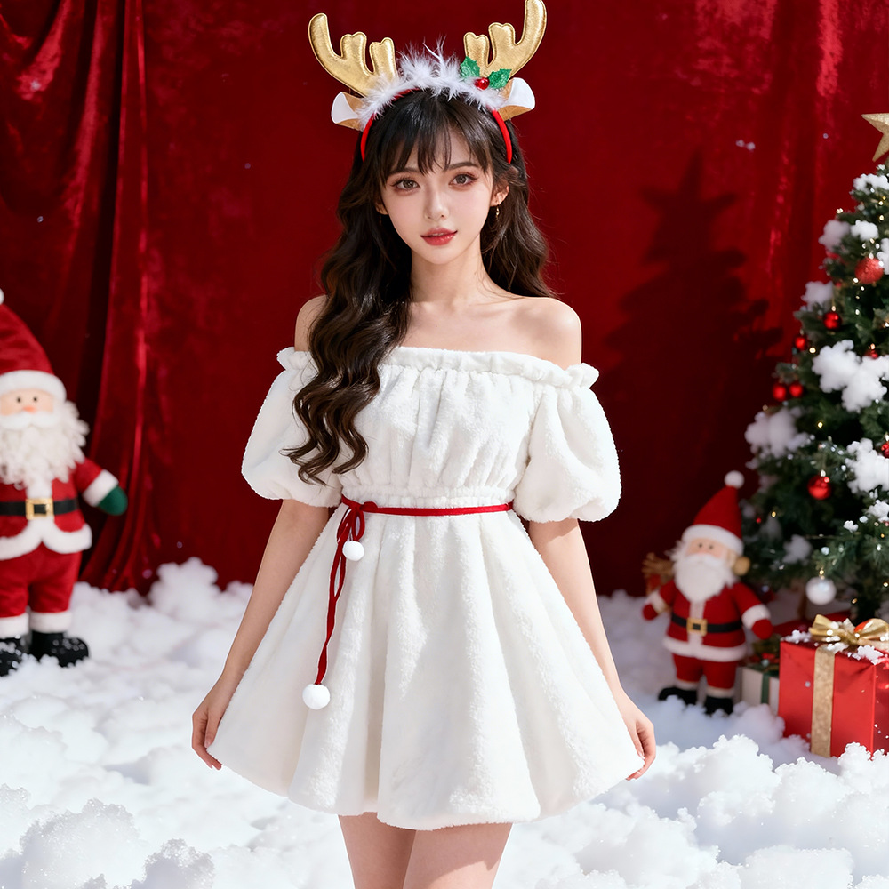 圣诞裙性感一字肩少女纯欲连衣裙