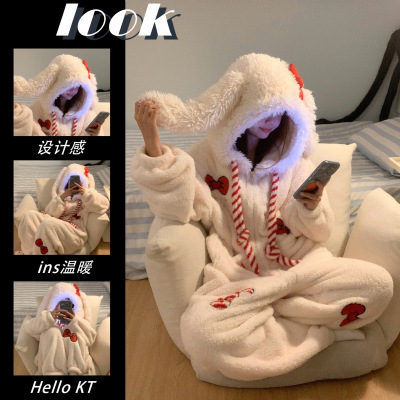 兔子睡衣甜美可爱蝴蝶结连体睡袍