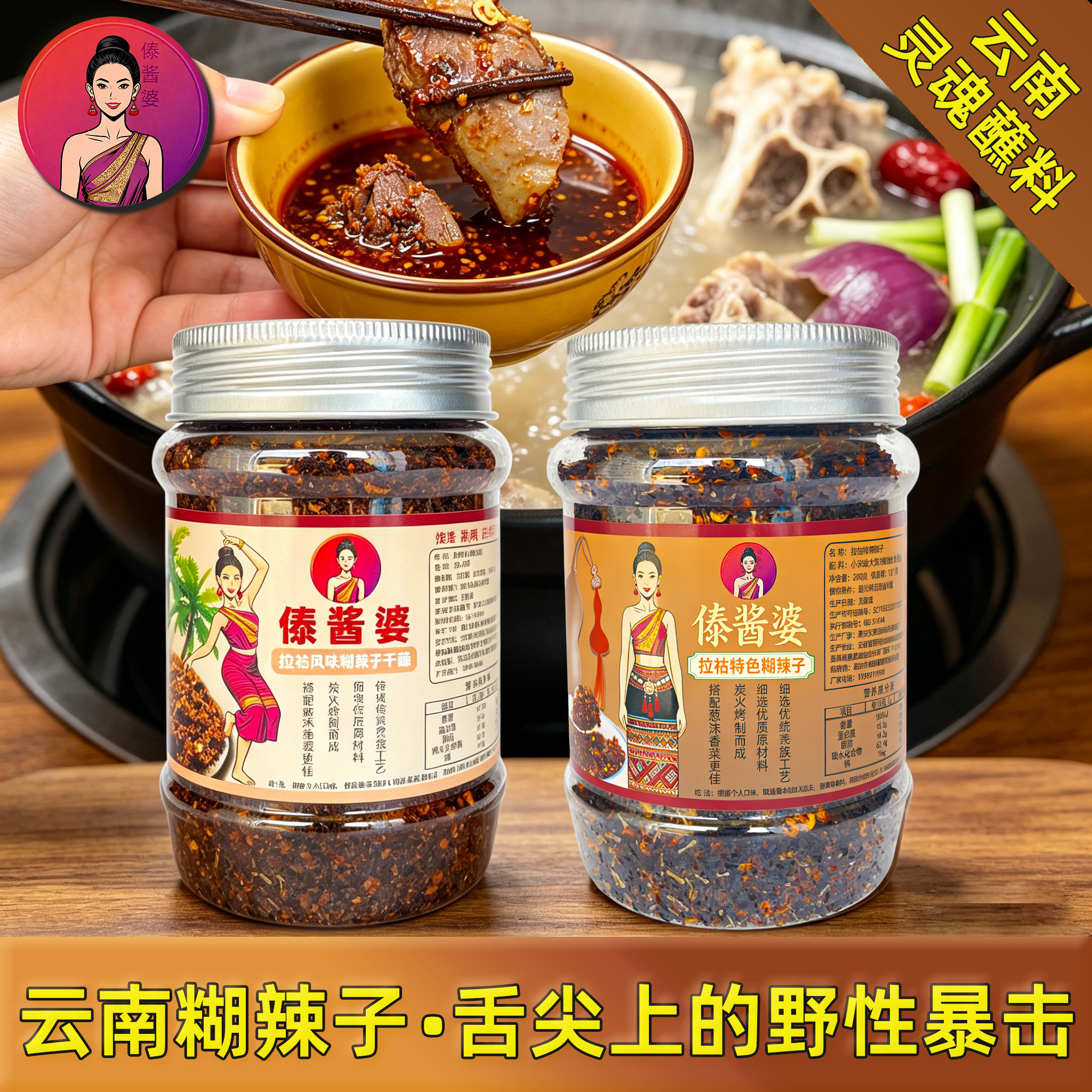 傣酱婆拉祜糊辣子面干蘸煳辣子佤味烧烤蘸料版纳蘸水凉拌云南特产