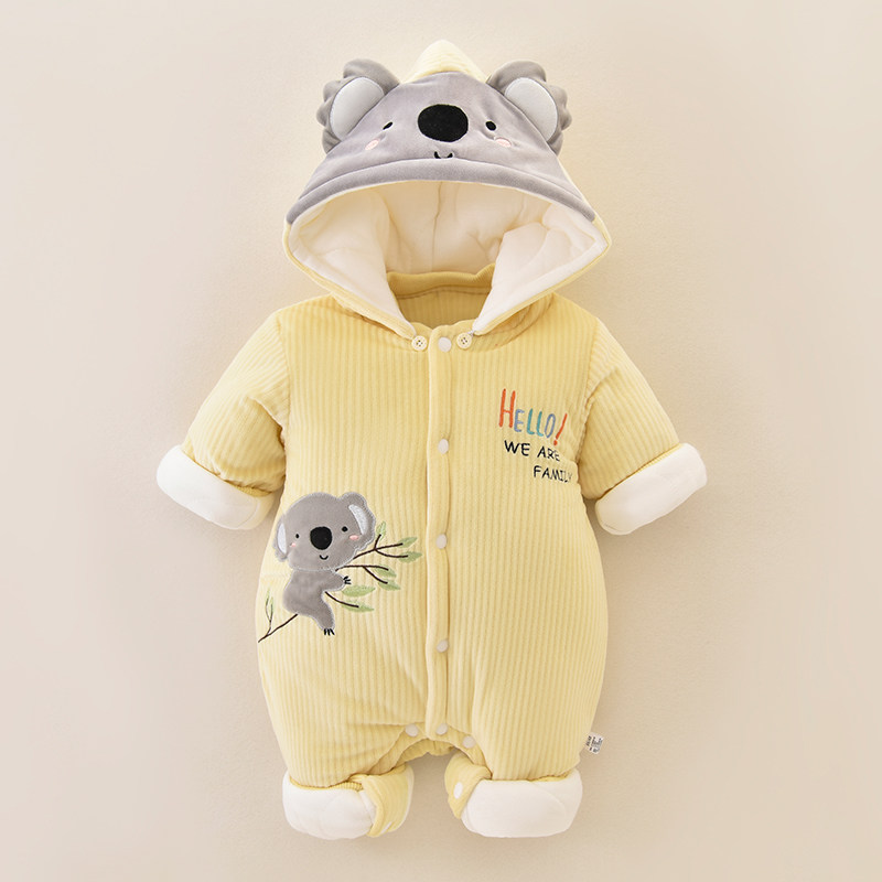 婴儿冬天加厚衣服宝宝冬装带帽保连身衣/爬服/哈衣