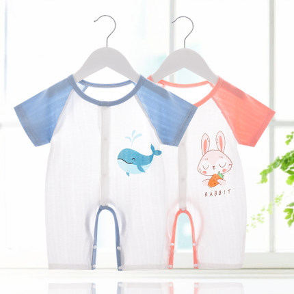 婴儿夏天衣服薄款短袖开裆连体衣新生儿竹纤维哈衣宝宝夏装睡衣