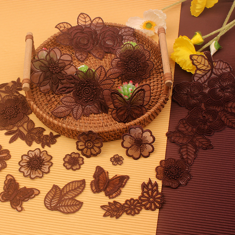 免烫咖啡色自粘欧根纱蕾丝布贴网纱衣服破洞修补刺绣贴花装饰修补,居家布艺,布贴,淘宝优惠券,粉丝福利购,淘宝优惠卷