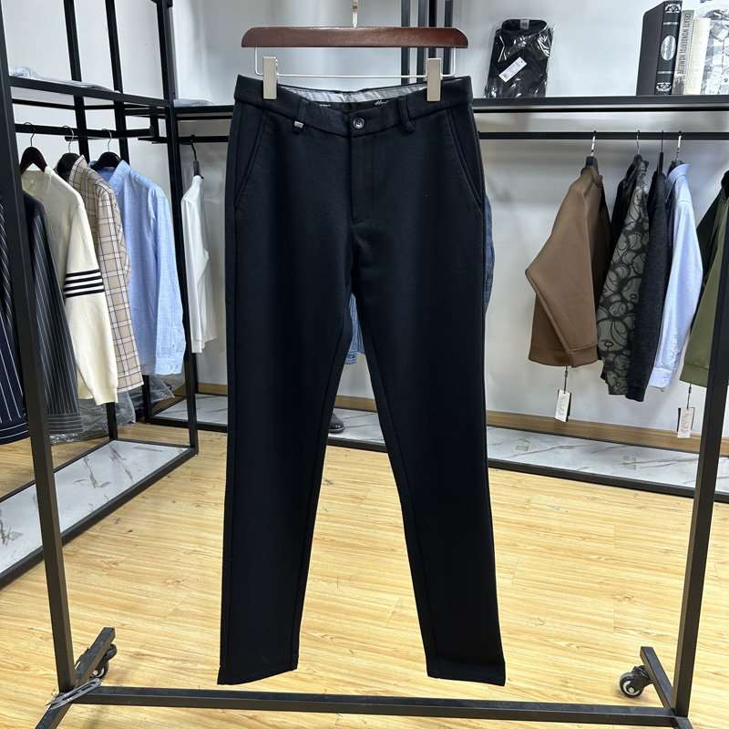 吸光发热磨毛料秋冬修身直筒长裤男士商务休闲通勤长裤
