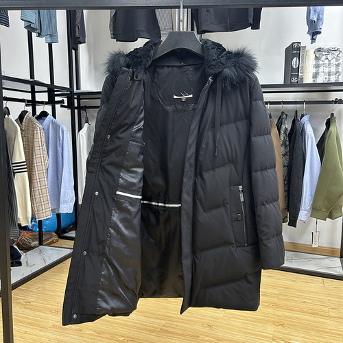 秋冬季90绒男士抗风御寒羽绒服外套厚实保暖连帽中长款鸭绒服