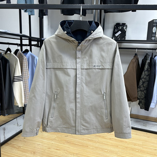 双面穿可脱连帽男士休闲夹克秋季修身易打理百搭茄克外套