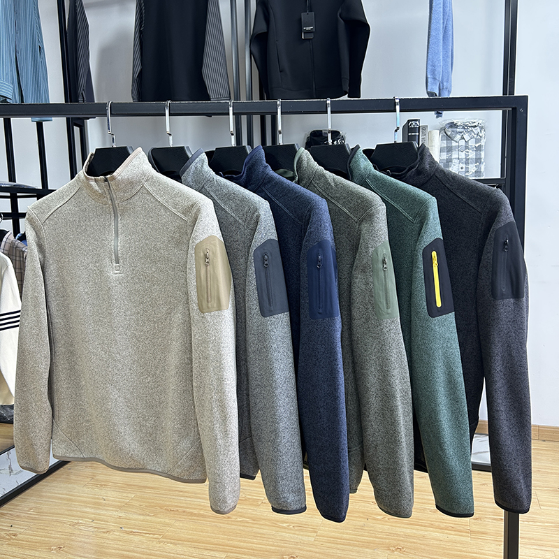 户外休闲立领半开衫舒适百搭男士上衣软糯亲肤秋冬季修身抓绒卫衣