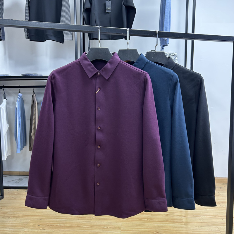 磨毛加绒加厚保暖长袖衬衫秋冬季男士修身通勤商务纯色打底寸衫