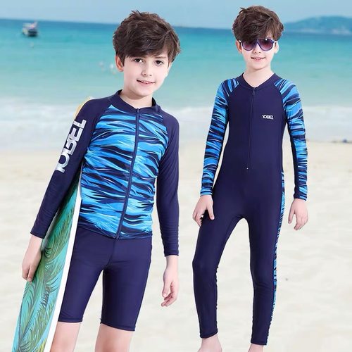 男童泳衣儿童微胖中大童长袖分体防晒连体男孩青少年学生速干泳装 - 封面