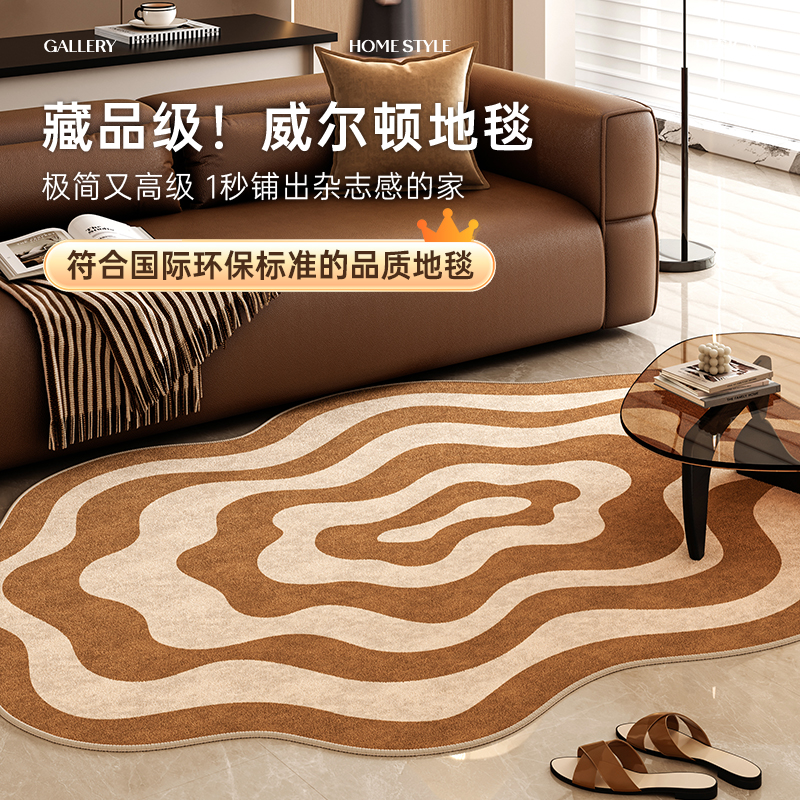 曲线主义地毯客厅卧室2025新款床边地垫免洗可擦中古风轻奢高级