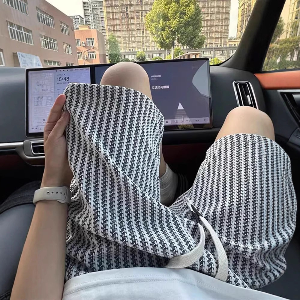 小香风针织短裤男夏季黑白条纹运动裤子潮牌感宽松休闲五分裤,男装,短裤,淘宝优惠券,粉丝福利购,淘宝优惠卷