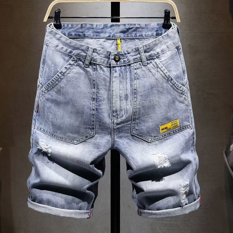 男士牛仔短裤潮牌宽松五分裤夏季薄款休闲破洞5分裤子,男装,短裤,淘宝优惠券,粉丝福利购,淘宝优惠卷