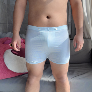 无束缚舒适平角裤 冰丝网孔透气阿罗裤 睡裤 短款 独立可拆卸内裆 男士