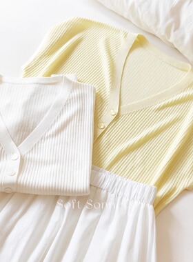 Soft Sonnets法式V领天丝莱赛尔羊毛T恤透气凉感针织短袖上衣女夏