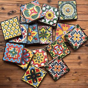 复古方块花片100X100 地中海欧式角花厨房卫生间腰线拼花瓷砖10cm