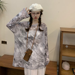 Real shot summer ins mesh tie dyed long sleeve top women's retro fashion thin Pullover