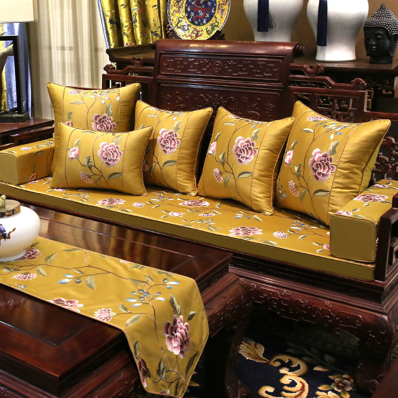 中式古典大花刺绣红木沙发坐垫实木家具餐椅罗汉床海绵座防滑定制