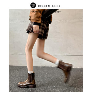 BB古 秋冬马丁靴女美拉德方头厚底切尔西靴 韩国真皮2025年新款