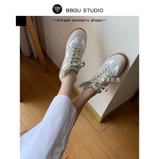 BB古 真皮2025年新款韩国马吉拉德训女鞋百搭系带休闲鞋平底板鞋