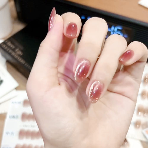 魅惑冰透显白猫眼网红美甲穿戴甲2025年新款纯手工中长款高级感