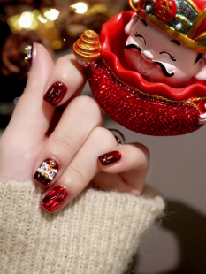 网红新年美甲东方醒狮手作纯手工穿戴甲2025年新款高级感短款显白