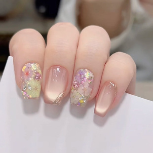 2025年新款春日鸟语花香干花网红美甲显白穿戴甲纯手工高级感定制