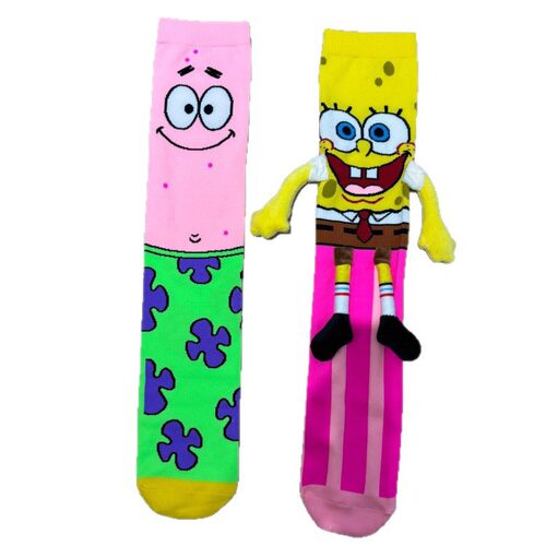 跨境卡通海绵小腿袜Free size 3D Cartoon socks kids over knee