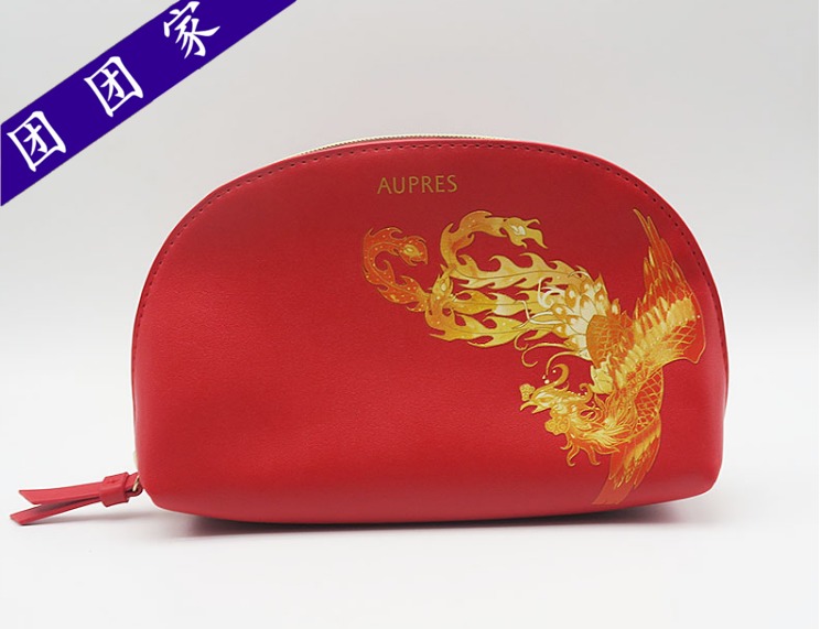 欧珀莱赠品中国红颐和园化妆包手包PU材质收纳包洗漱包便携拉链女
