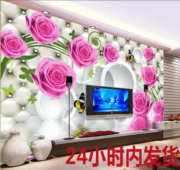 红玫瑰时尚软包3D背景墙现代5定制壁画