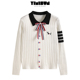 YIMISUN四道杠蝴蝶结胸针小狗刺绣Polo领麻花针织套头长袖 假外套