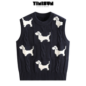 针织衫 YIMISUN秋冬新款 重工小狗提花刺绣圆领无袖 叠穿设计感马甲