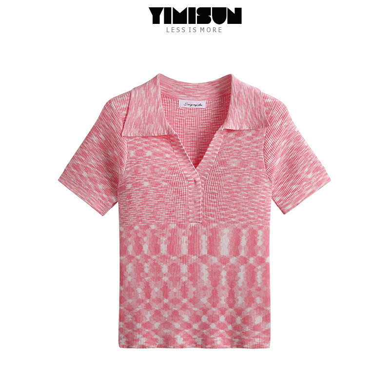 闪耀的她秦岚同款粉色v领Polo衫针织短袖女修身显瘦打底衫上衣夏,女装/女士精品,毛针织衫,淘宝优惠券,粉丝福利购,淘宝优惠卷