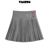 YIMISUN2014年秋设计感小狗刺绣织带保暖百褶裙半身裙A字高腰短裙