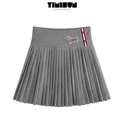 小狗刺绣织带百褶裙A字短裙