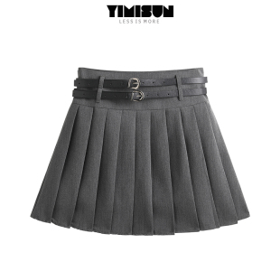 气质高腰双腰带短裙减龄显瘦A字半身裙 辣妹百褶裙女韩版 夏季 新款