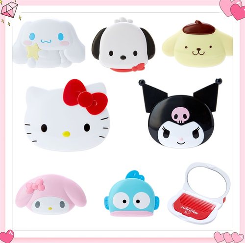 日本三丽鸥随身镜子自带梳子