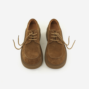 美式复古乐福方头小众设计德比鞋男款老钱风磨砂牛皮厚底休闲皮鞋