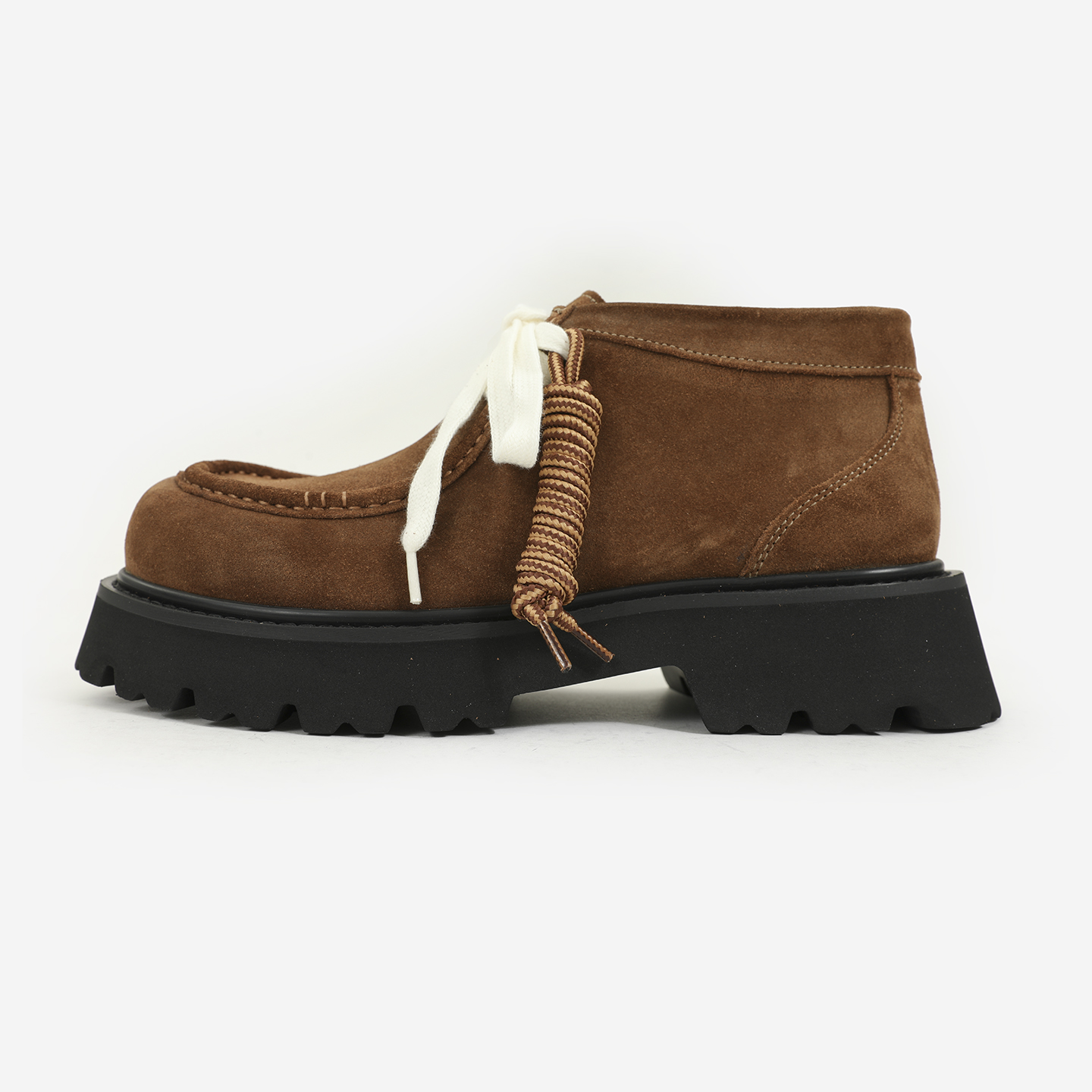 美式复古cleanfit高丝光头层牛皮反绒工装靴厚底中帮德比袋鼠鞋男