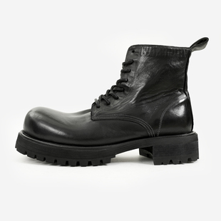 固特异水洗马皮马丁靴男款厚底增高欧美复古高级感高帮德比皮鞋靴