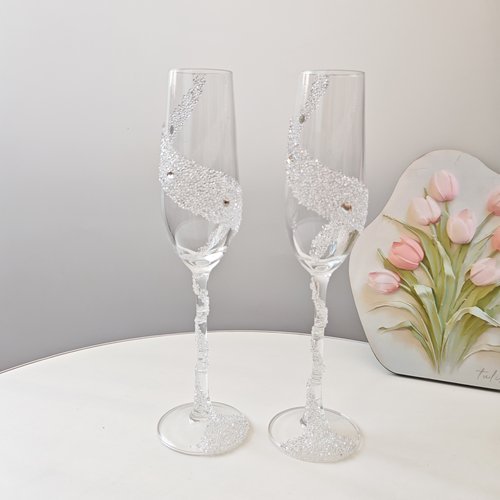 手工贴钻BLINGBLING香槟杯气泡酒杯婚庆婚礼对杯结婚敬酒杯高颜值