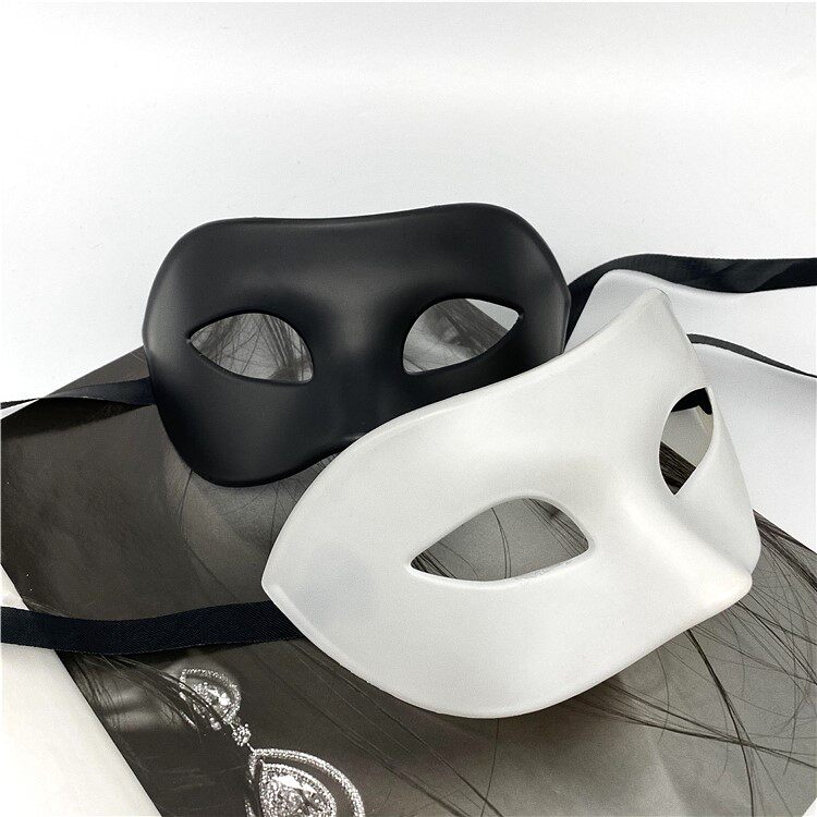 万圣节面具半脸男士黑色白色古风面罩成人化妆舞会帅气假面具男酷