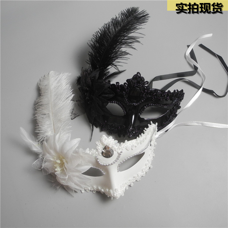 威尼斯成人化妆舞会公主面具女半脸情趣抖音派对性感侧花羽毛面具