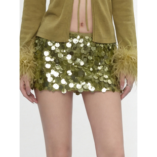 良木衣 显瘦包臀裙 性感辣妹重工绿色亮片半身裙女2026夏高腰修身