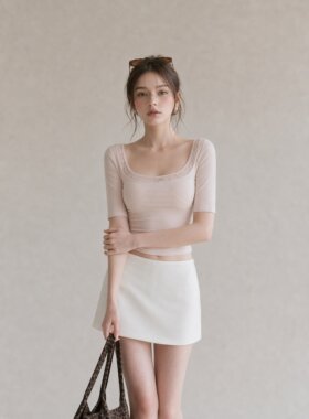 良木衣 新款纯欲风蕾丝上衣露背交叉绑带修身中袖T恤显瘦上衣女夏