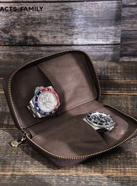CONTACTS FAMILY真皮手表盒复古疯马皮创意拉链情侣表袋厂家直销