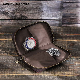 CONTACTS FAMILY真皮手表盒复古疯马皮创意拉链情侣表袋厂家直销