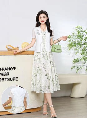 修身显瘦碎花淑女裙系带收腰裙子